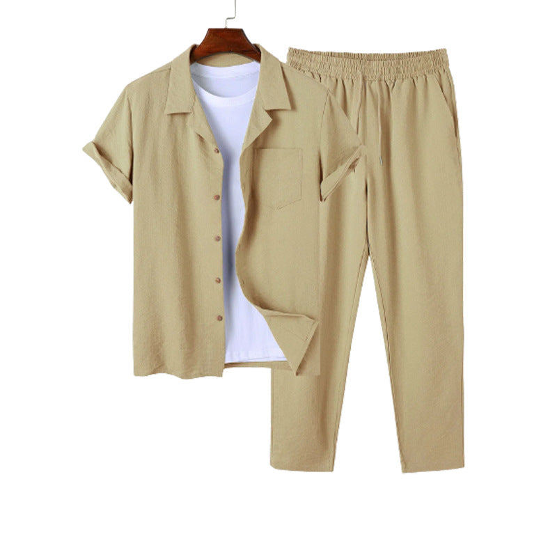 Men's Casual Cotton Linen Shirt Suit