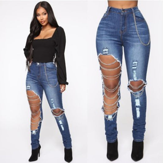Casual Simple Ripped Jeans