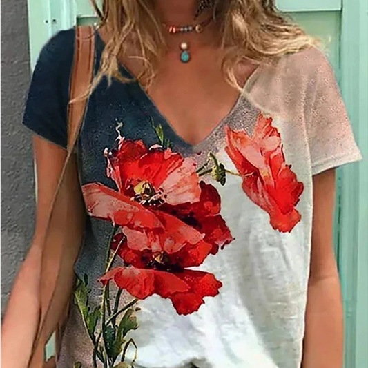 Women's T-Shirt Summer New Casual Short-Sleeved Flower
