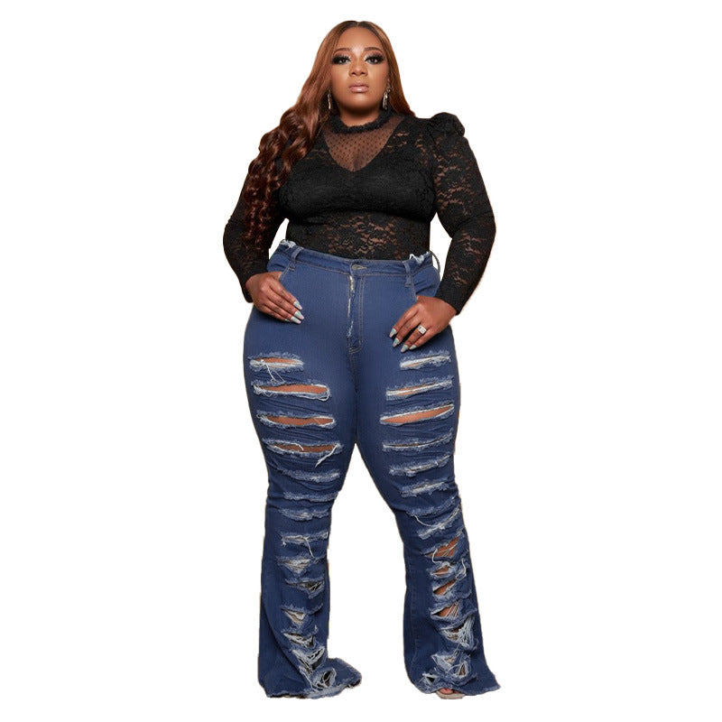 Large Size Women's Torn Jeans