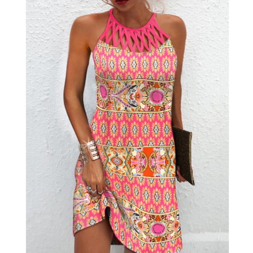 Print Dress Casual Halterneck Summer Clothes