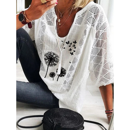 Womens V-Neck Half Sleeve T Shirt Casual Baggy Tops Blouse