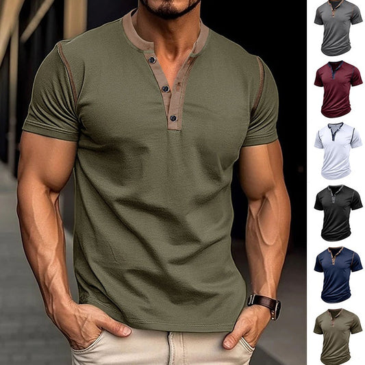 Summer Button V-neck T-shirt Tops