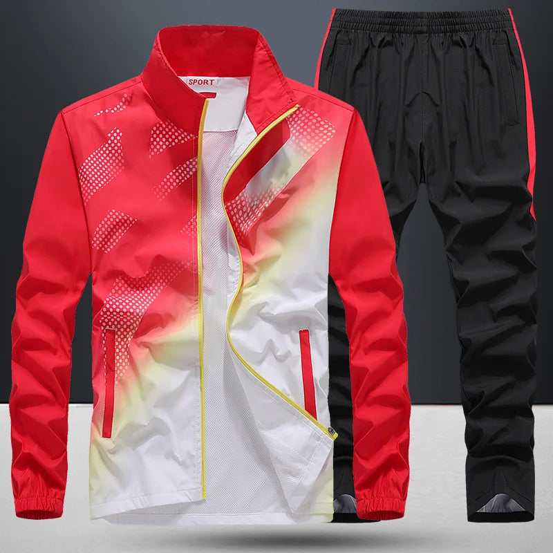 Men's Sportswear  2 Piece Sets Jacket+Pant Sweatsuit Tracksuit