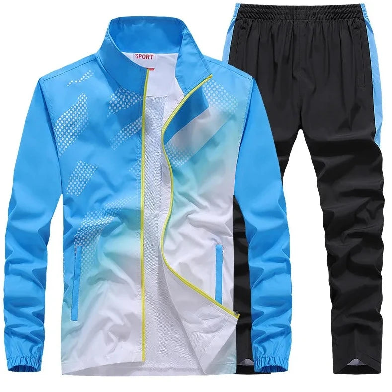 Men's Sportswear  2 Piece Sets Jacket+Pant Sweatsuit Tracksuit
