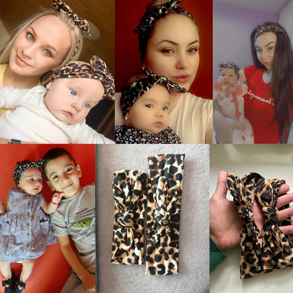 2Pcs Mother & Baby Children Turban Hair Band Accessories Baby Girls Twist Knot Headbands Family Leopard Parent-Child Headwear