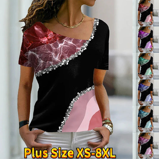 Women's  Sleeve T Shirt V Neck Basic Shirt Top Summer XS-8XL