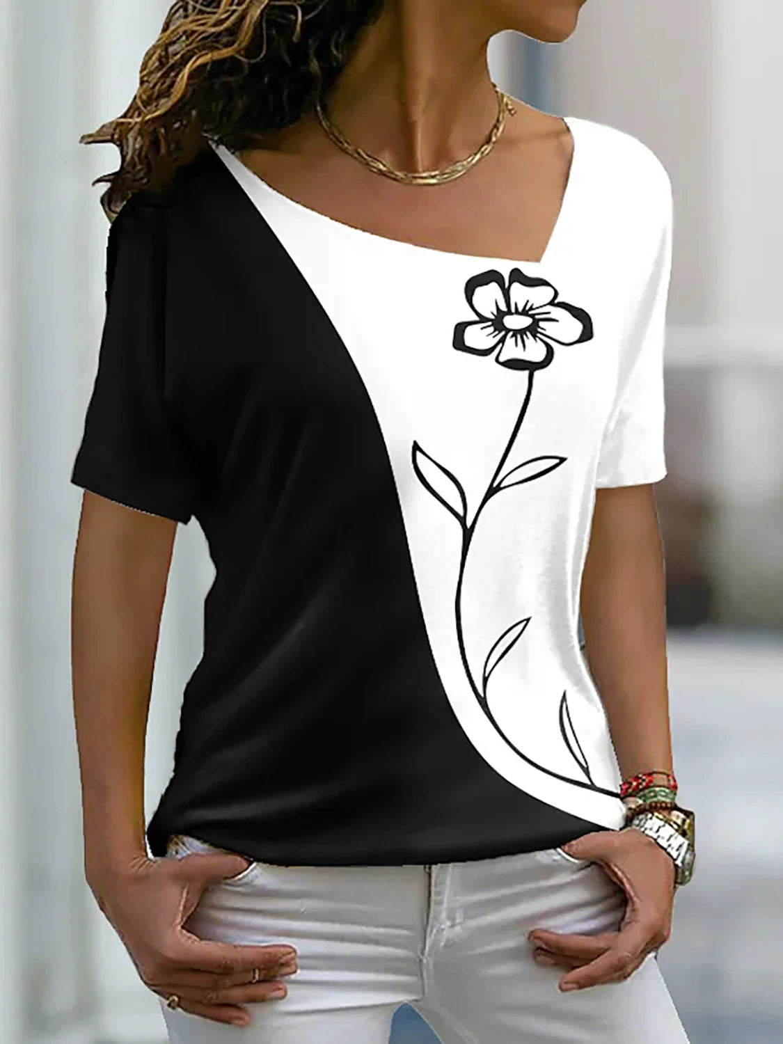 Women's Floral V Neck Basic Tops Short Sleeve T-shirt  XS-8XL/3D Printing
