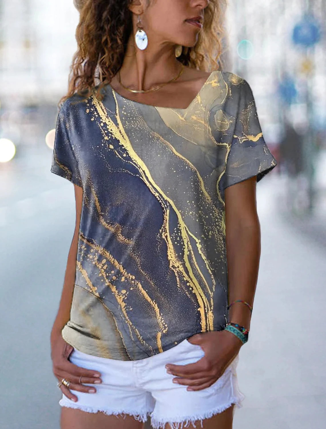 Women's T Shirt Graphic Print V Neck Basic Tops  XS-8XL/3D Printing