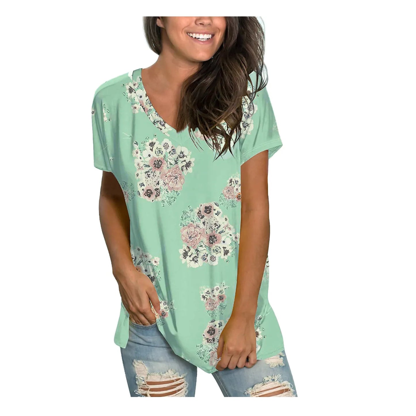 Women's Tops V-neck Printed T-shirt Casual