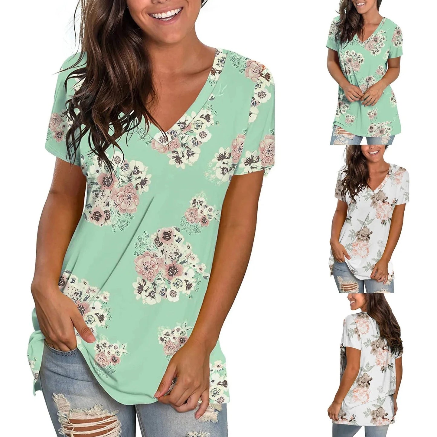 Women's Tops V-neck Printed T-shirt Casual
