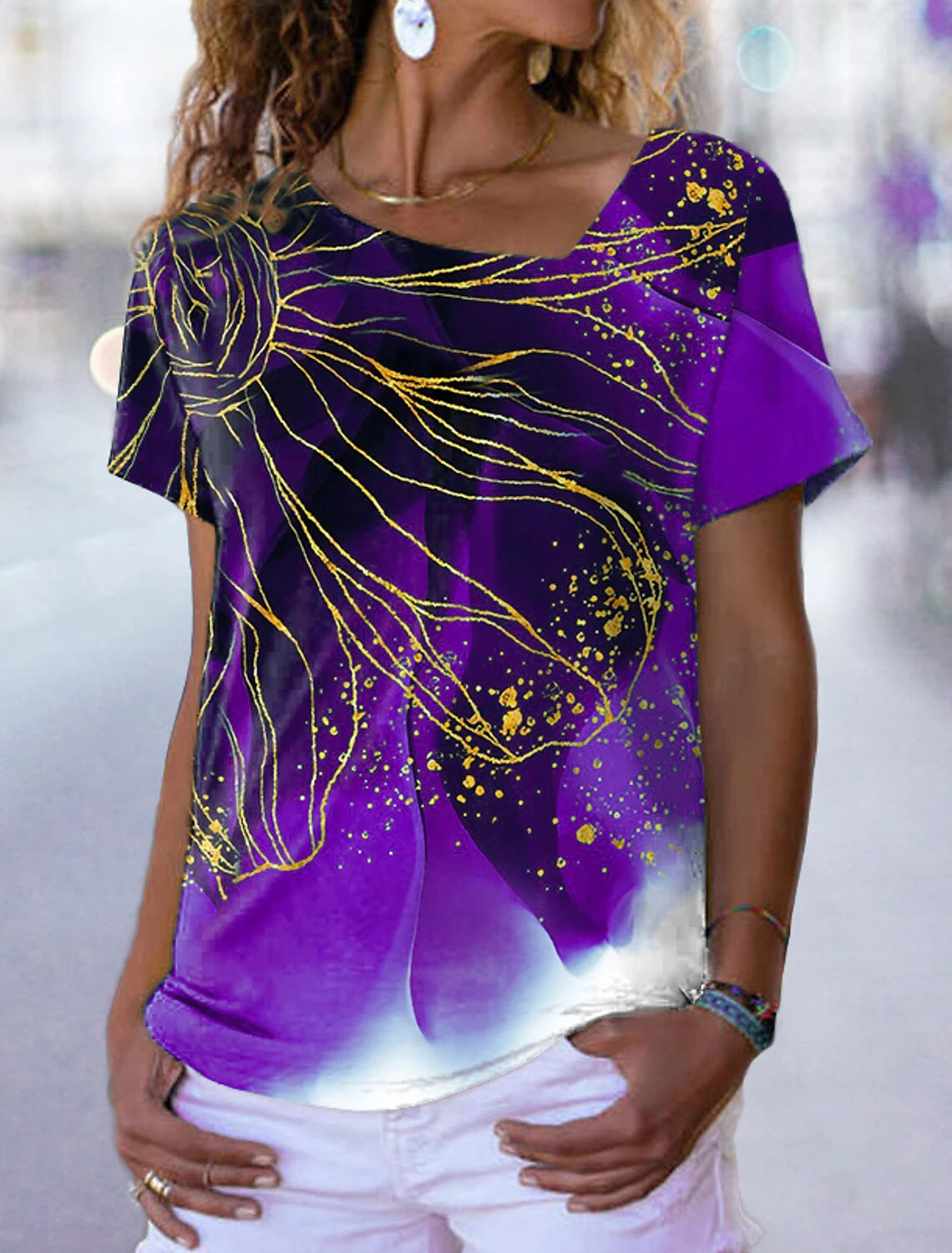 Women's Floral V Neck Basic Tops Short Sleeve T-shirt  XS-8XL/3D Printing
