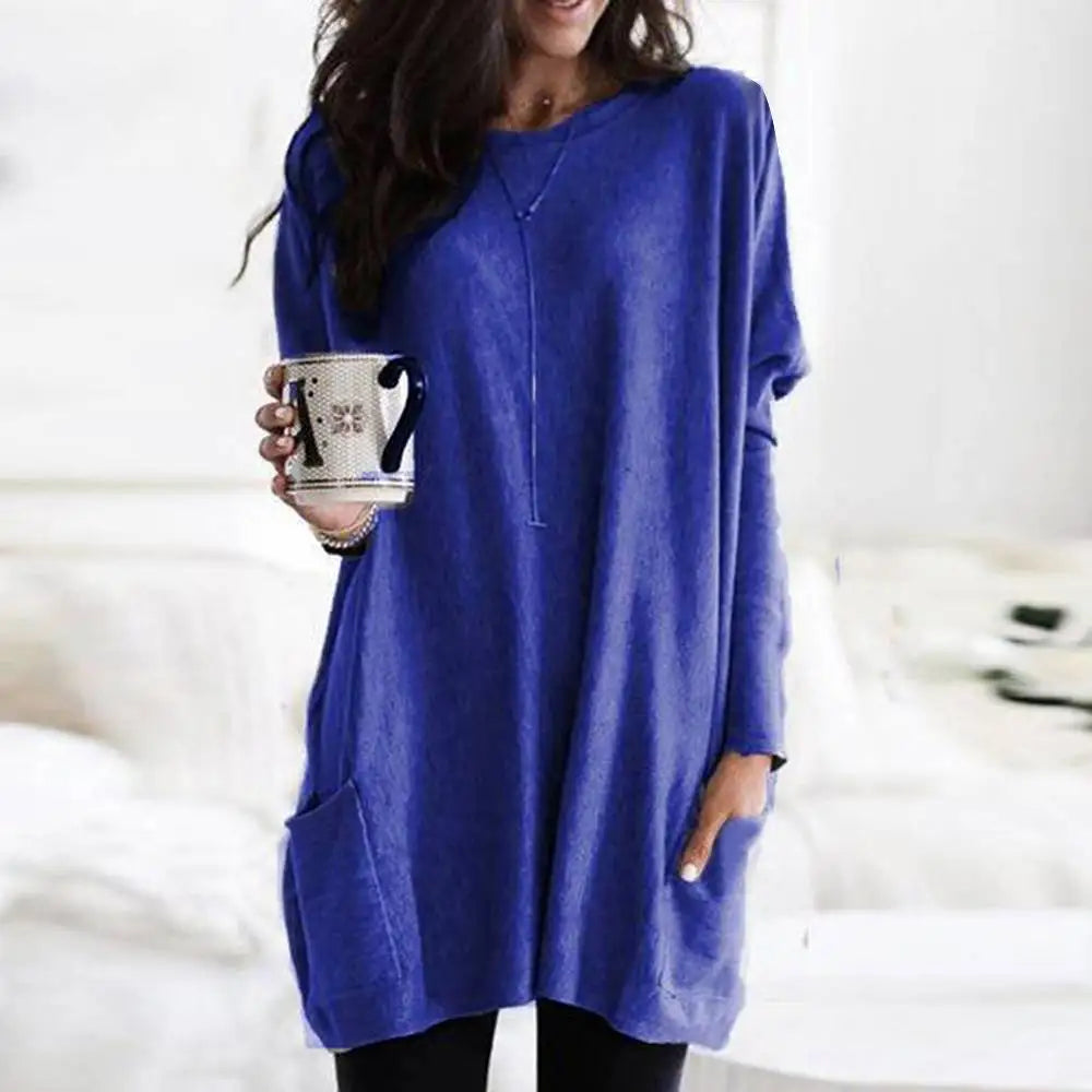 Women‘s Long Sleeve Pocket Tunic Tops Blouse Ladies Casual Loose Jumper