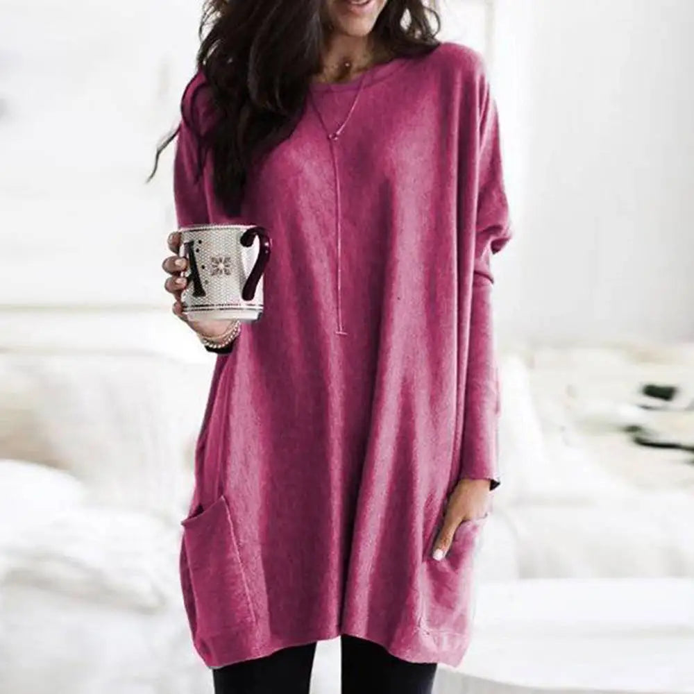 Women‘s Long Sleeve Pocket Tunic Tops Blouse Ladies Casual Loose Jumper