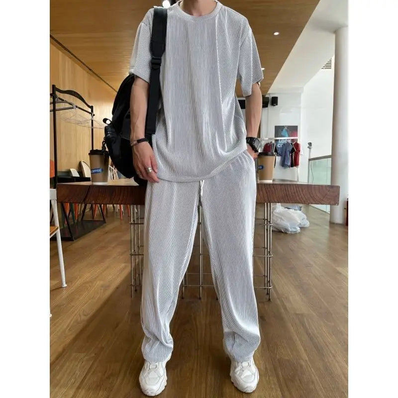 Men Sets Casual Summer Top + Trousers Casual Two-piece