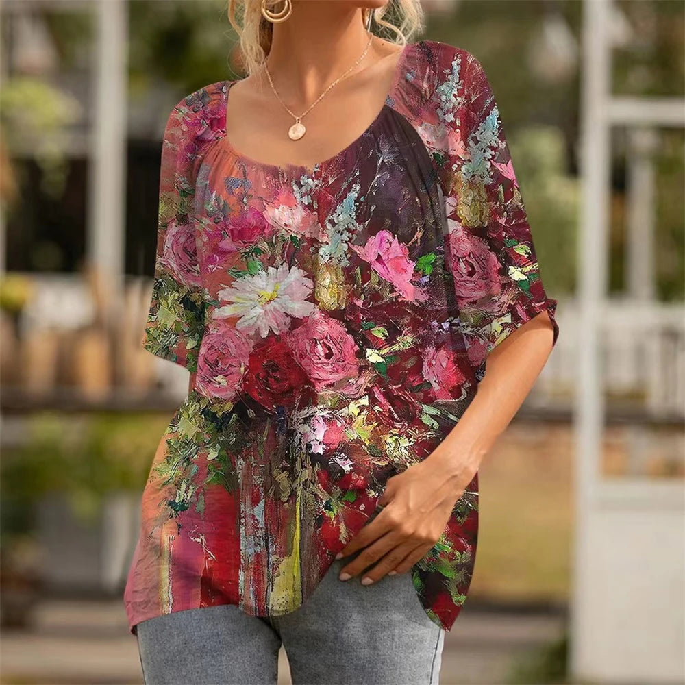 Women's T Shirt Short Sleeve Fashion Print 3d T-shirt Floral