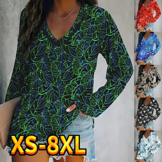 Women's Tops T Shirt Casual V Neck Long Sleeve Basic Essential XS-8XL