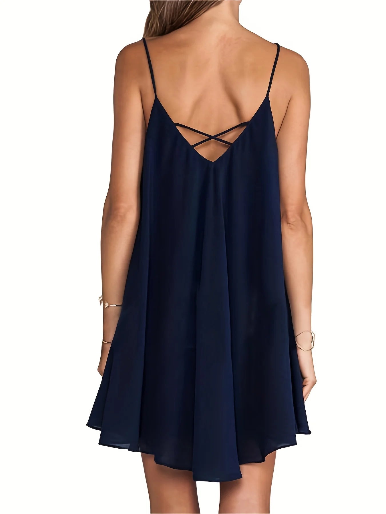 Women's Loose Backless Slip Cross Fashion Solid Color Dress