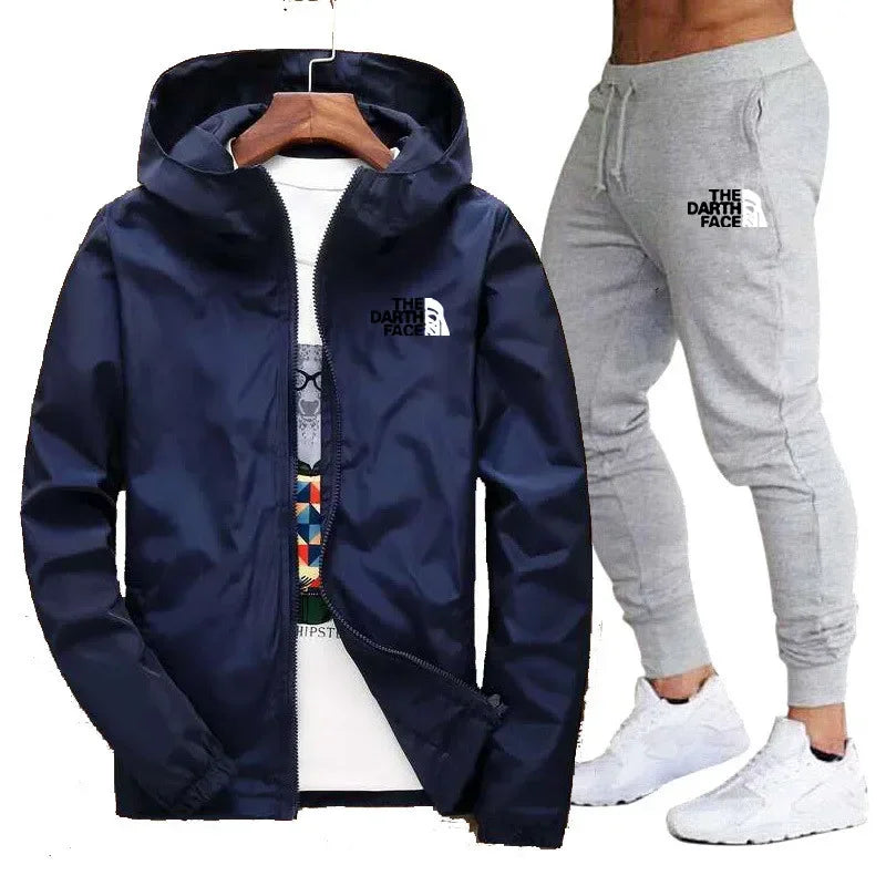 Men's fashion casual fitness jacket sportswear suit two-piece