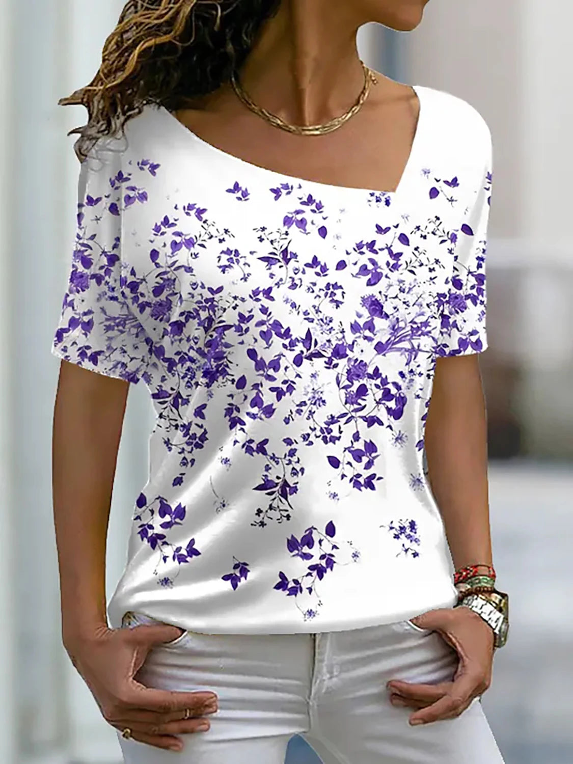 Women's  T Shirt Rose Floral Print V Neck Basic Tops Short Sleeve T-shirt  XS-8XL/3D Printing