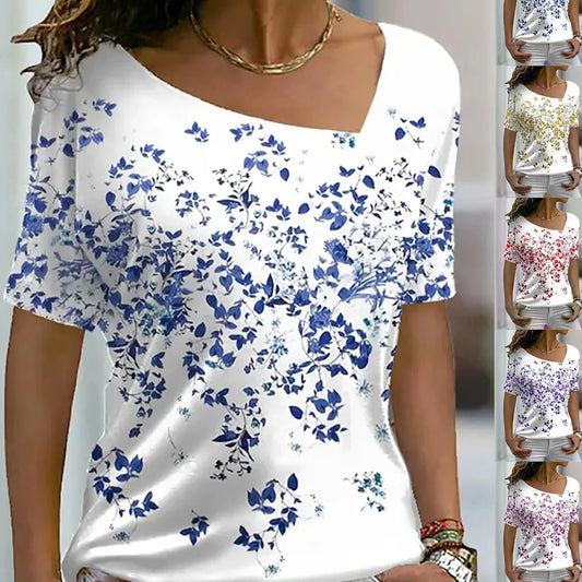 Women's  T Shirt Rose Floral Print V Neck Basic Tops Short Sleeve T-shirt  XS-8XL/3D Printing