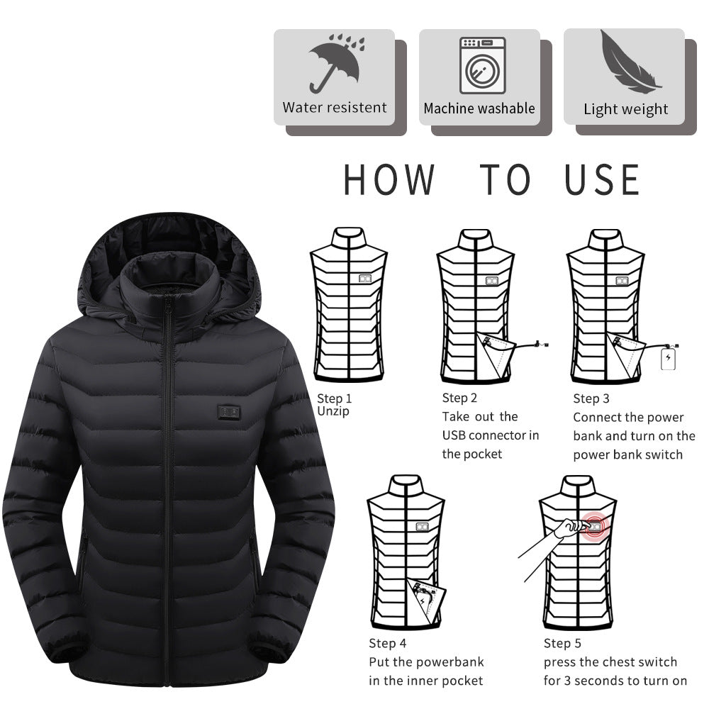 Women's Heating Cotton-padded Coat Dual-control Switch USB Charging
