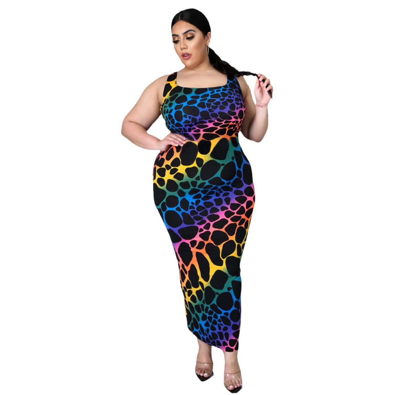 Plus Size Color Leopard Print Womens Clothing - MAXIME