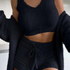 Maxime Three-piece Fluff Coat Spaghetti Strap Short Top Shorts Suit