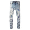 Washed Bright White Distressed Cat Beard Patch Ripped Stretch Slim Jeans