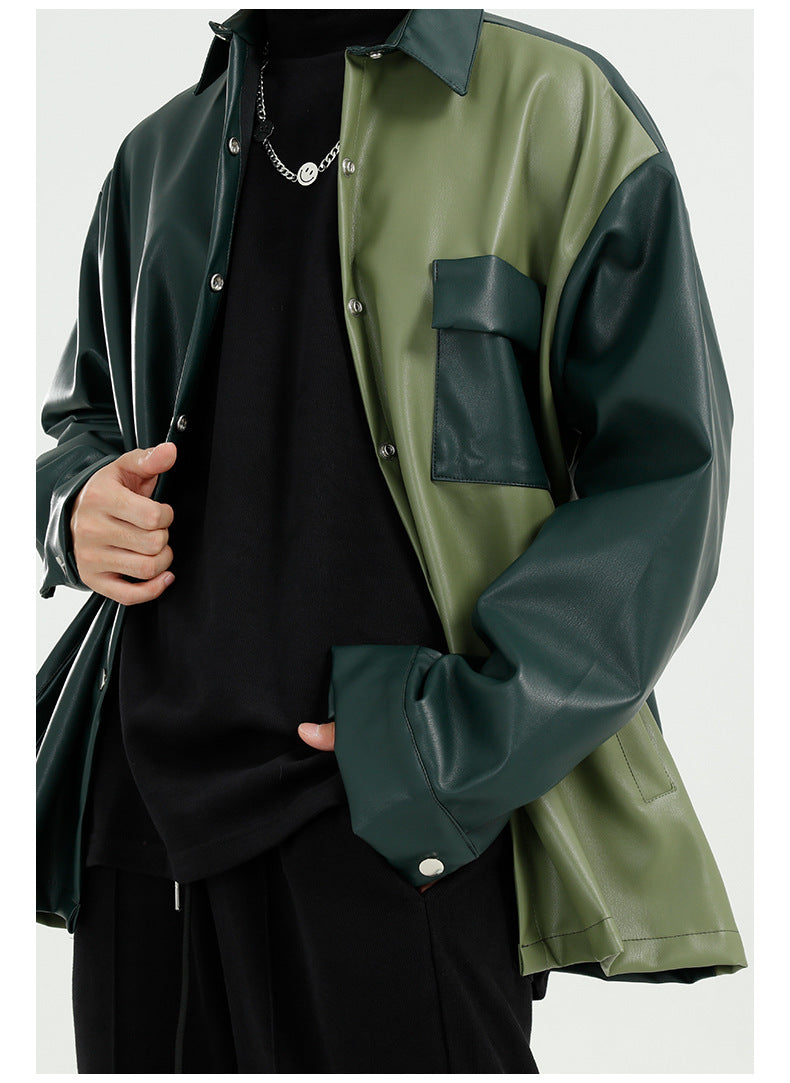 MAXIME Hit Color Leather Jacket Men