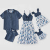 Family Matching Denim Sling Skirt Baby Girl Mom Dad Boy Shirt Parent-Child