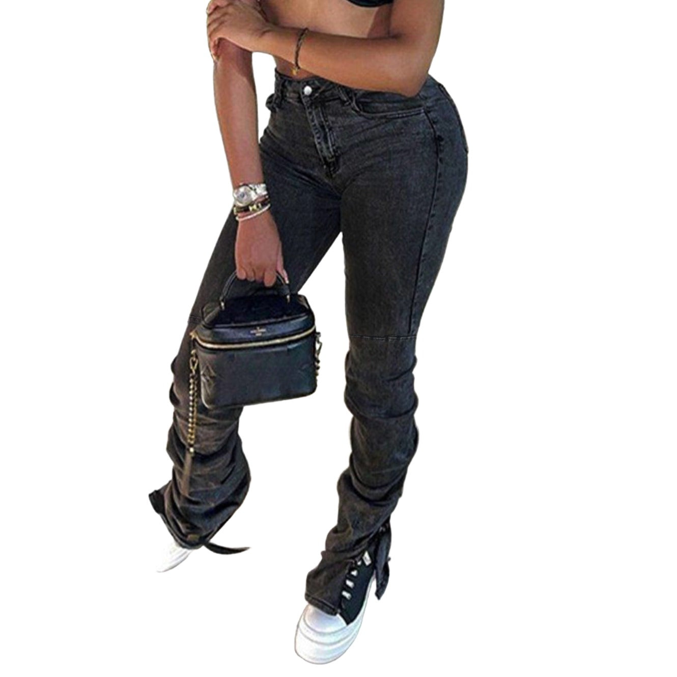 Women's Street Fashion Hem Slit Jeans