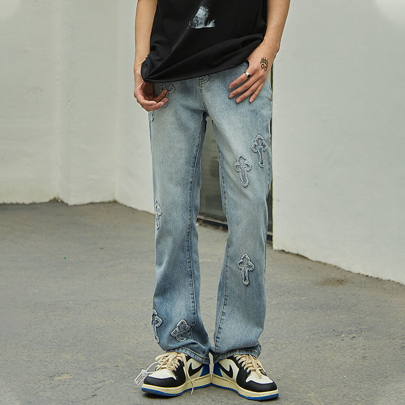 Men's Ins Fashionable Retro Straight Washed Loose Casual Trousers