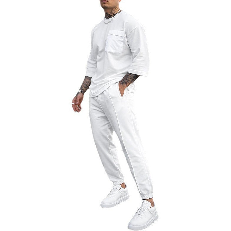 Men's Fashion Casual Printing Short-sleeved Trousers Two-piece Suit