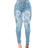 Women's Ripped Denim Washed Denim Pants