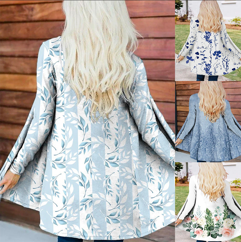 Printed Mid-length V-neck Trench Coat