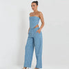 Maxime Denim Top Wide Leg Pants Suit