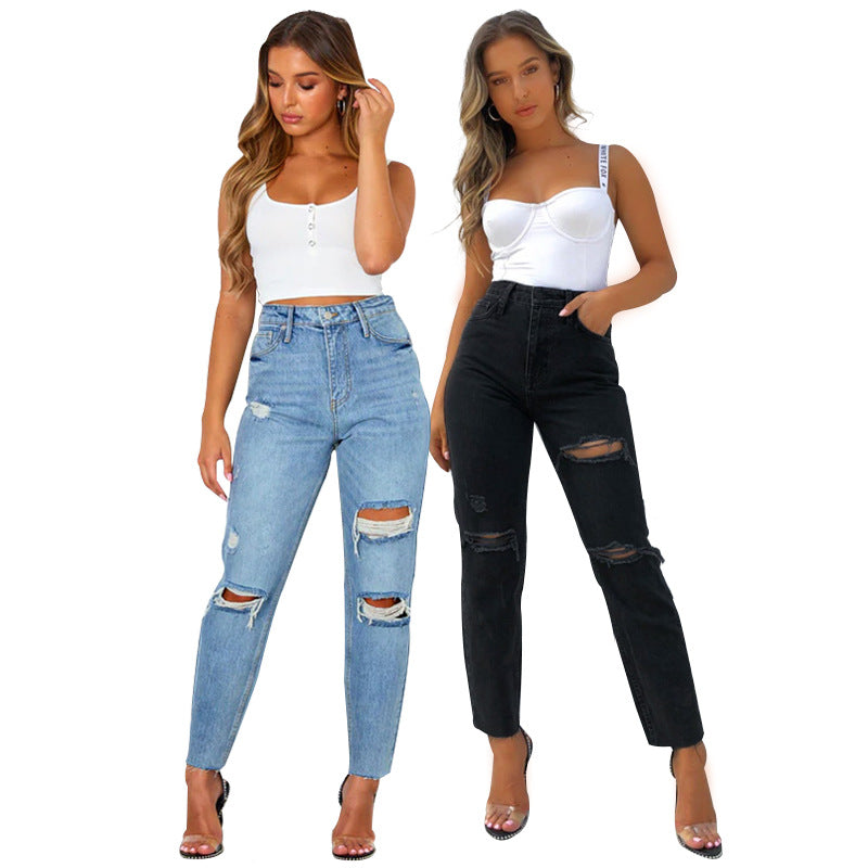 Women'S Fashion Washed Blue Jeans