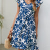 Leaf Print Dress Summer V-neck