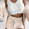 Maxime Three-piece Fluff Coat Spaghetti Strap Short Top Shorts Suit