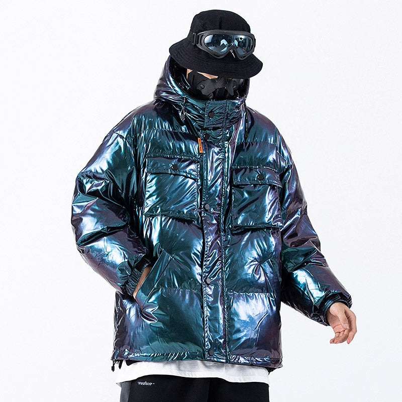Dark Reflective Cargo Parkas Jackets Mens Hip Hop Streetwear Padded Jackets Harajuku Windbreaker Parka Coats Techwear