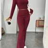 MAXIME Long Sleeve Turtlenecks Wide Leg High Waist Trousers Suit