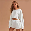 MAXIME Round Neck Long-Sleeved Drawstring Short Two-Piece