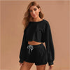 MAXIME Round Neck Long-Sleeved Drawstring Short Two-Piece