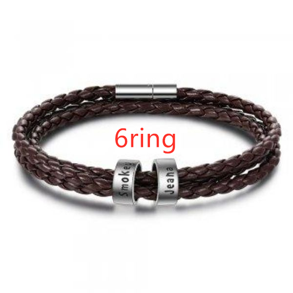 Personalized Mens Braided Genuine Leather Bracelet Stainless