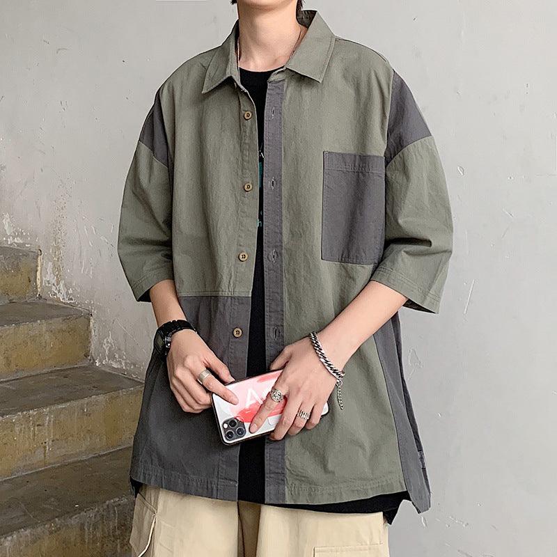 Men's Loose Vintage Patchwork Half Sleeve Shirt - MAXIME