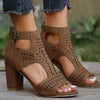 New High Square Heel Hollow Roman Shoes