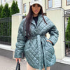 Slim-fit Lace Up Lapel Plaid Cotton-padded Coat