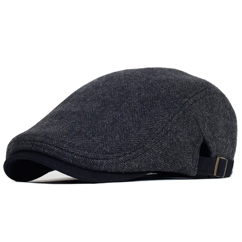 Newsboy Cap Men Winter Wool Thick Warm Hat Peaked Cap Adjustable
