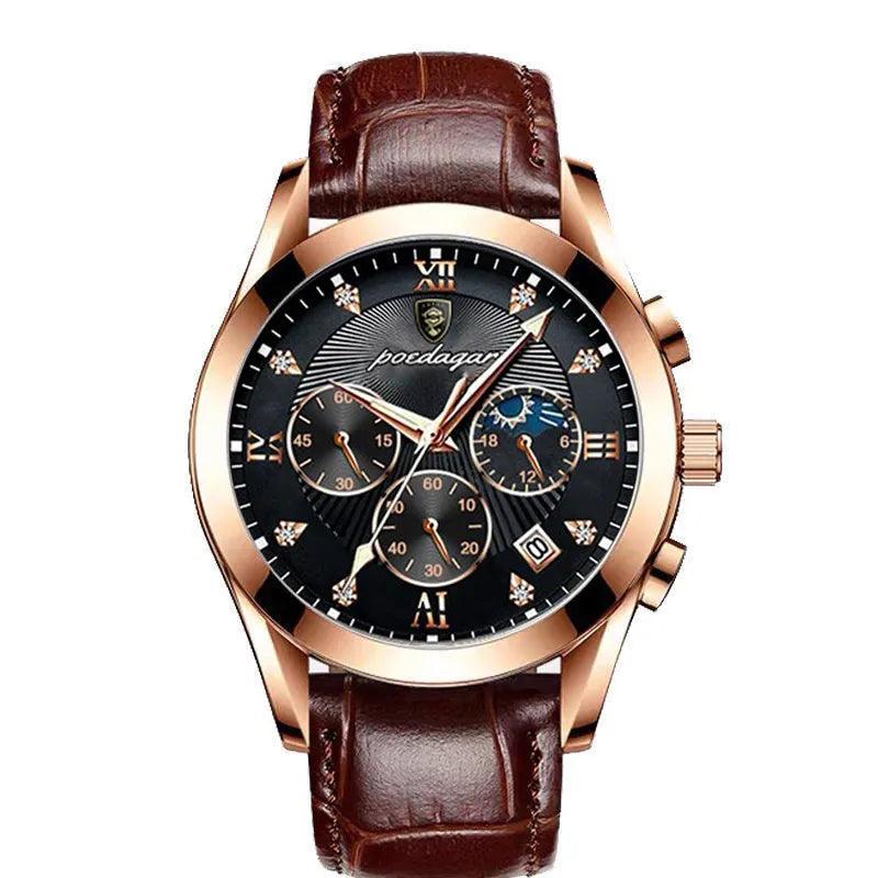 POEDAGAR Fashion Men's Watch Leather Top Brand Luxury Waterproof Sports Mens - MAXIME